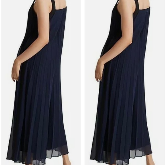 NWT Club Monaco Formal Jumpsuit Navy Pleated Chiffon & Black - Picture 3 of 3